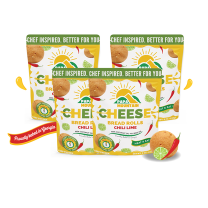 Case of 6 bags of Papa Mountain Chili Lime Bread Rolls—ideal for heat-and-eat meals. Clean-label ingredients, bold flavors, and nutritional info make these rolls perfect for quick, tasty snacks.