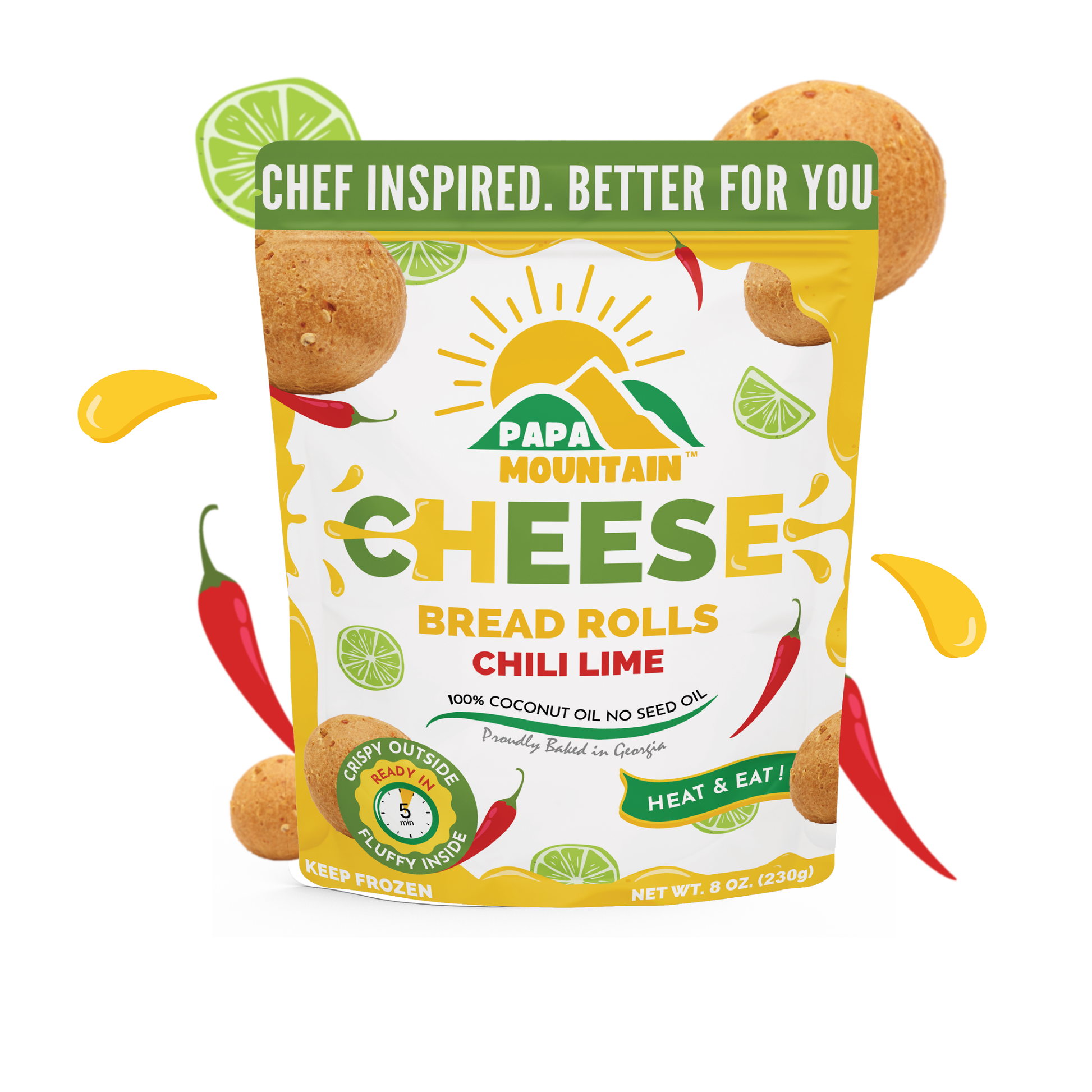 Papa Mountain Chili Lime bread rolls, delivering a zesty, bold flavor with clean-label ingredients, perfect for spicing up your quick, heat-and-eat snack time.