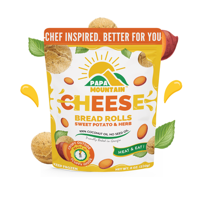 Papa Mountain Sweet Potato bread rolls, a naturally sweet and wholesome snack or side dish, made with clean-label ingredients for quick heat-and-eat convenience.